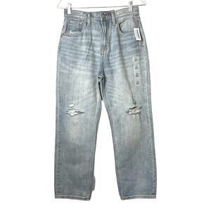 Old Navy Girls Jeans Size 14 Blue High Rise Straight Leg Light Distressed NWT